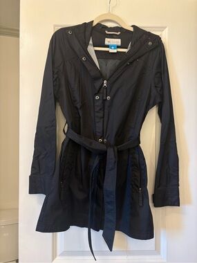 Columbia Women's Black Hooded Trench Coat with Belt